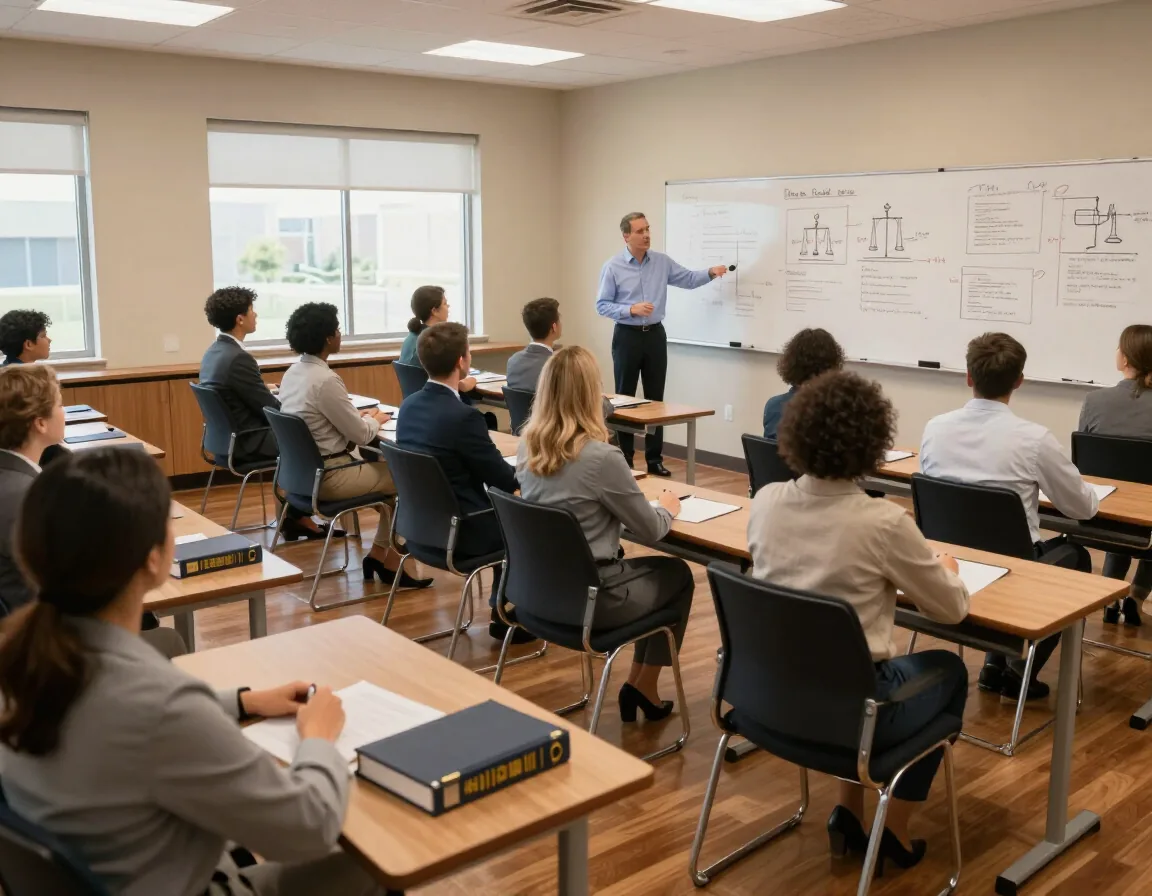 Instructor teaching a full classroom session