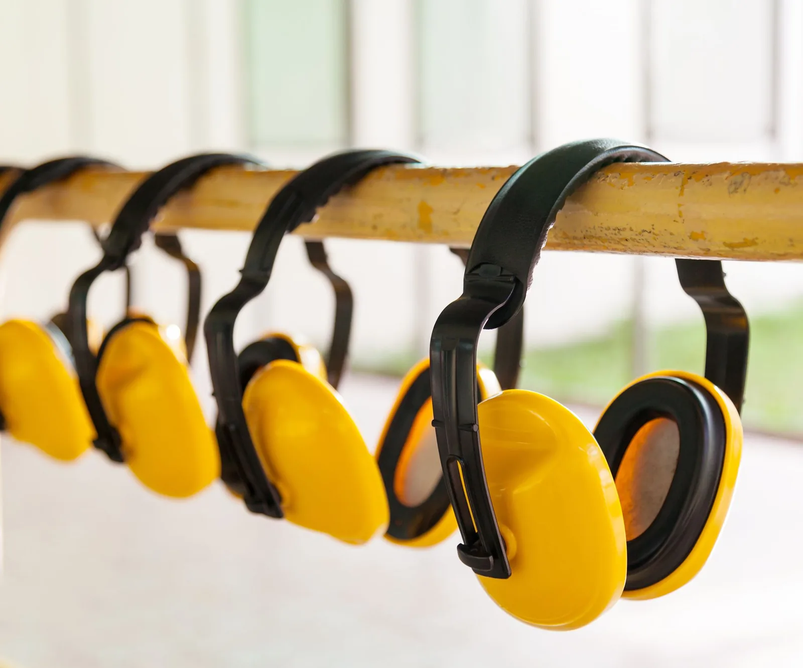 Hearing protection ready on the rack
