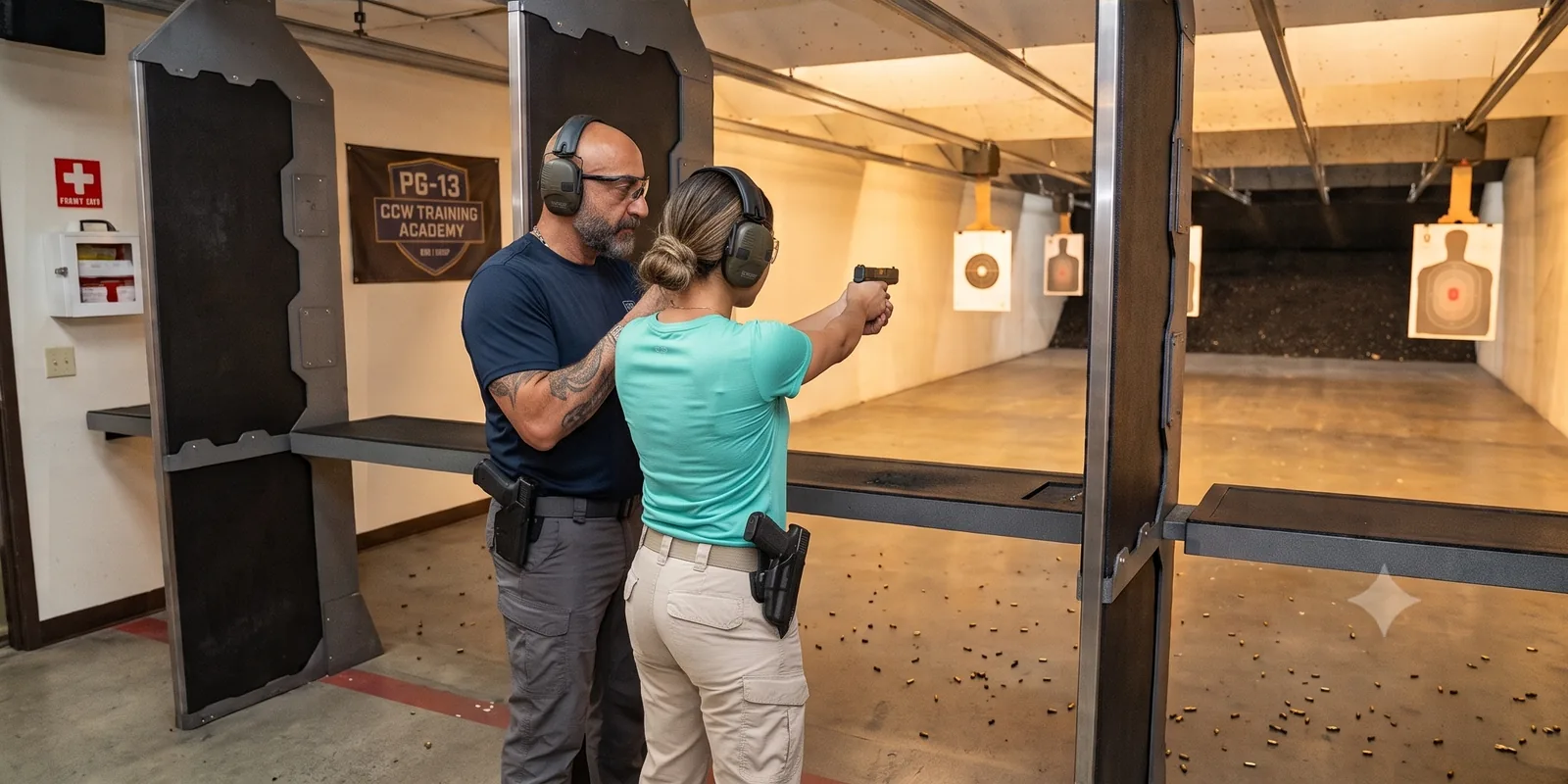 Student shooting on the indoor range